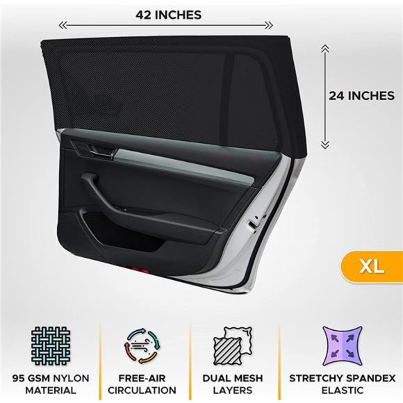 Car Side Window Sun Shade (Pack of 2)|Stretchable & Breathable Car Window Screen - Picture 5 of 6